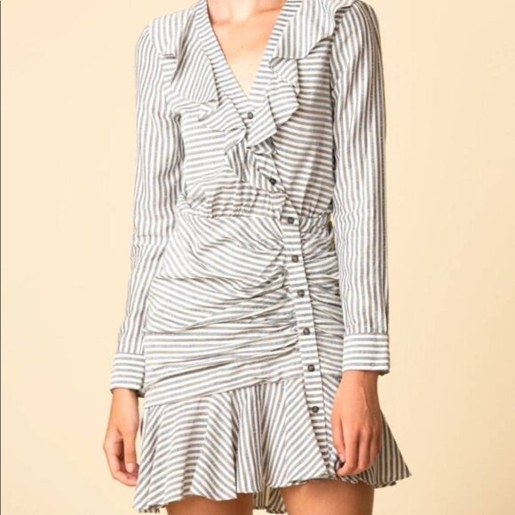 Veronica Beard Kai Ruffle Swiss Dot  grey white stripe blue dot print size 2 - Picture 16 of 16